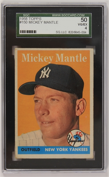 1958 Mickey Mantle New York Yankees Topps #150 Baseball Trading Card (SGC 50 VG/EX 4)