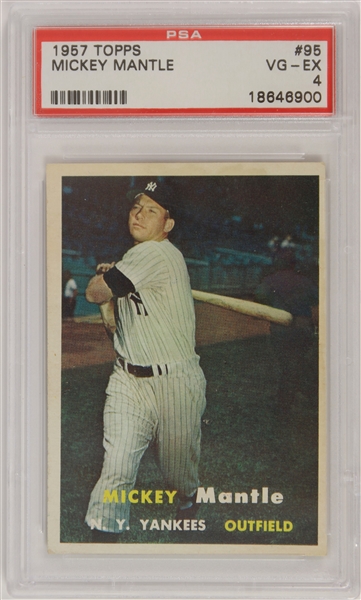 1957 Mickey Mantle New York Yankees Topps #95 Baseball Trading Card (PSA VG-EX 4)