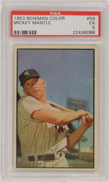 1953 Mickey Mantle New York Yankees Bowman Color #59 Baseball Trading Card (PSA EX 5)