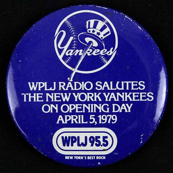 1979 New York Yankees Opening Day WPLJ Radio 2 1/4" Rare Pinback Button 