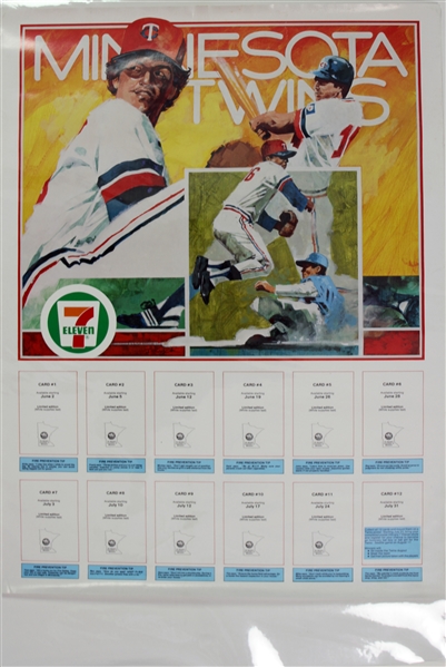 1980s Minnesota Twins 18" x 24" 7-11 Fire Prevention Trading Card Poster