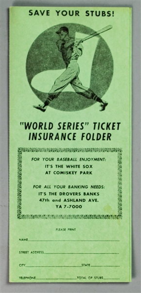 1960 Chicago White Sox World Series Ticket Insurance Folder