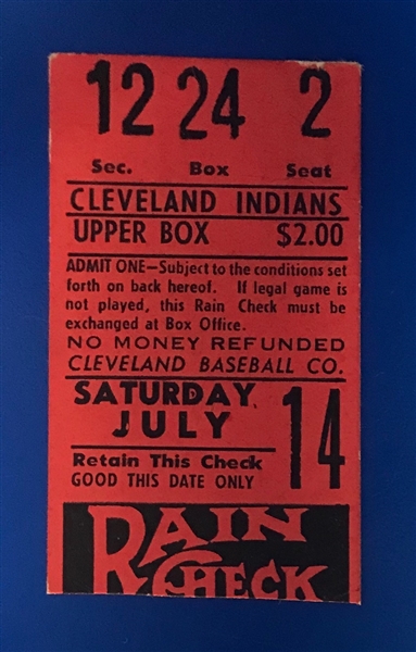 1950s Cleveland Indians Cleveland Stadium Ticket Stub