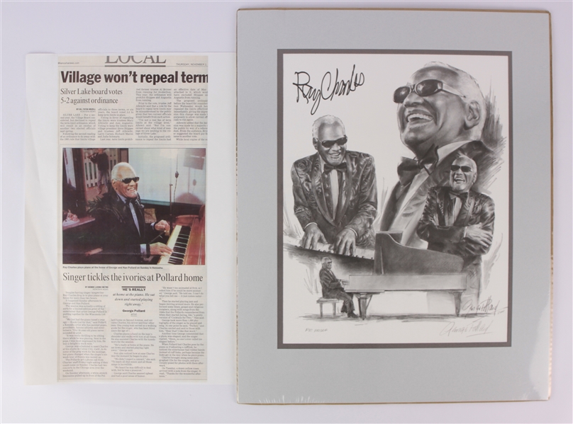 2001 Ray Charles Secretarial Signed 16" x 20" Matted Artist Signed PR Proof Lithograph 