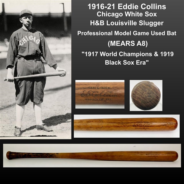 1916-21 Eddie Collins Chicago White Sox H&B Louisville Slugger Professional Model Game Used Bat (MEARS A8) "1917 World Champions & 1919 Black Sox Era"
