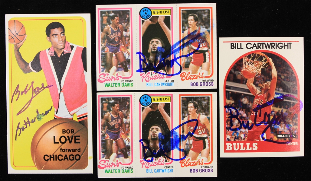 1970-89 Bill Cartwright Bob Love Chicago Bulls Signed Trading Cards - Lot of 4 (JSA)