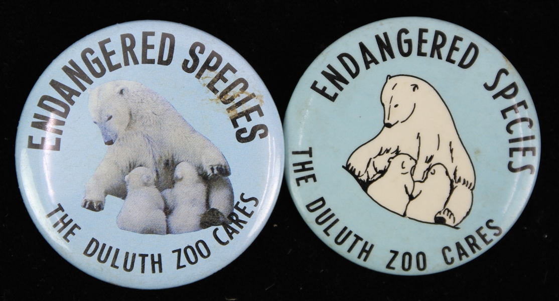 1980s Endangered Species The Duluth Zoo Cares 2.25" Pinback Buttons - Lot of 2