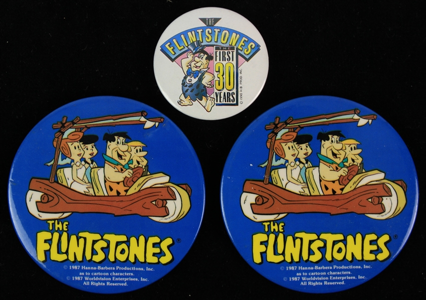 1987-90 The Flintstones Pinback Buttons - Lot of 3