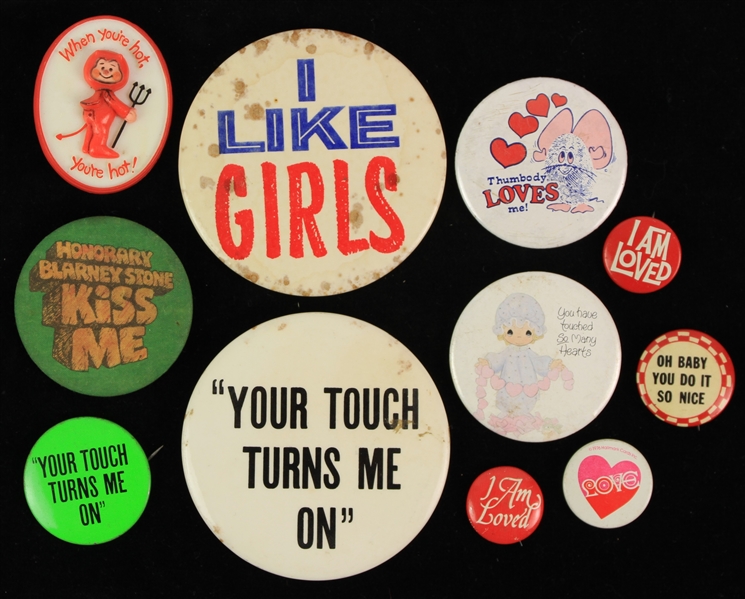 1960s-80s Romantic Pinback Button Collection - Lot of 11