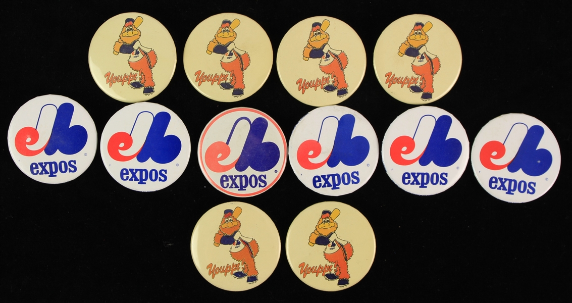 1969-80s Montreal Expos & Youppi 2.25" Pinback Buttons - Lot of 12