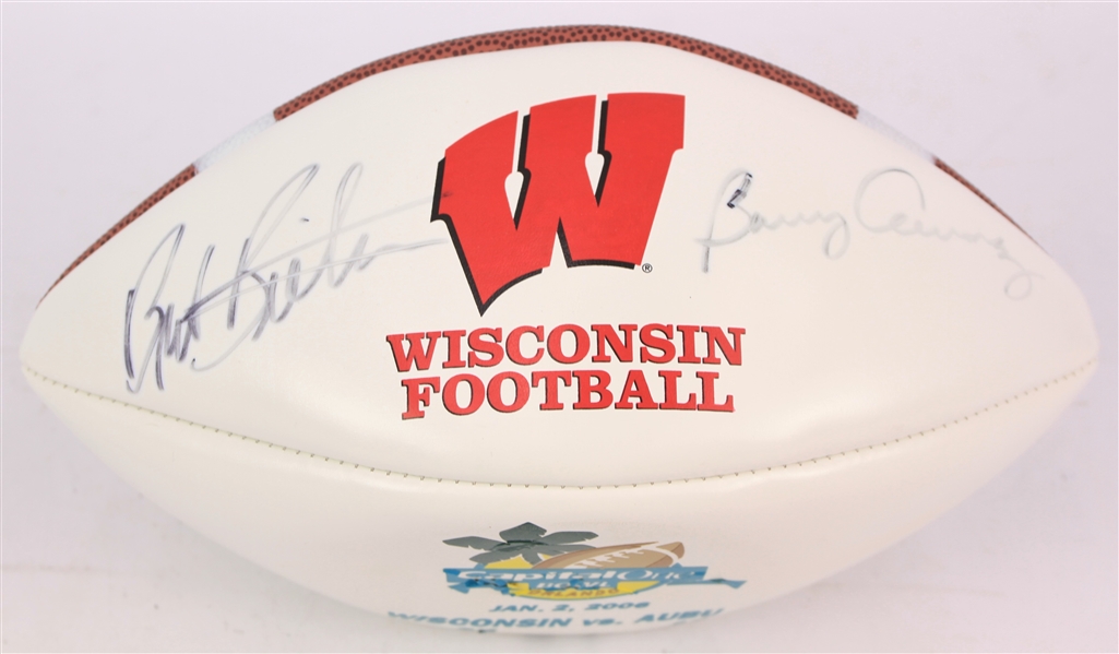 2006 Barry Alvarez Bret Bielema Wisconsin Badgers Signed Capital One Bowl Commemorative Football (JSA)