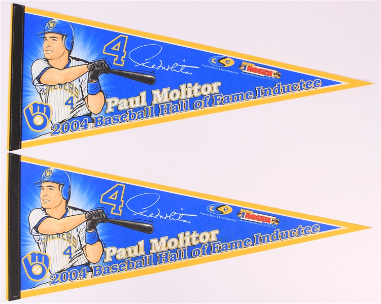 2004 Paul Molitor Milwaukee Brewers 29" Full Size Hall of Fame Pennants - Lot of 2