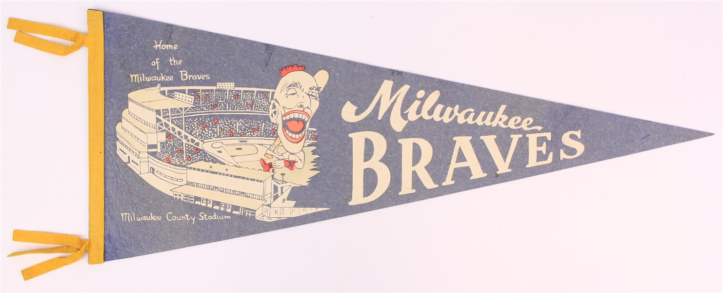 1953-65 Milwaukee Braves Milwaukee County Stadium 29" Full Size Pennant