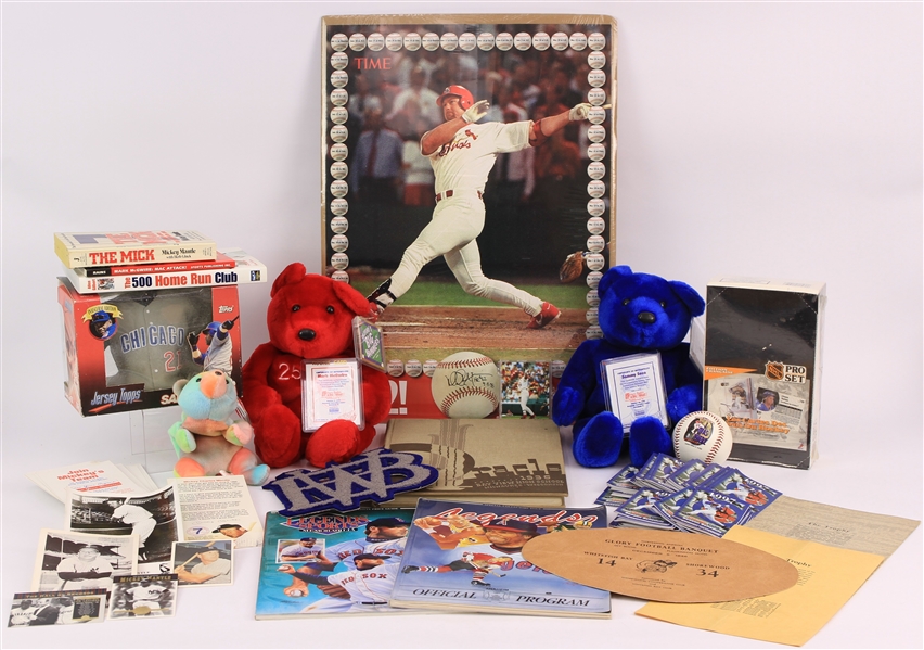 1970s-2000s Baseball Basketball Hockey Memorabilia Collection - Lot of 200+ w/ Mark McGwire, Sammy Sosa, Publications, Sealed 1991 Pro Set Hockey French Language Trading Card Hobby Box, & More