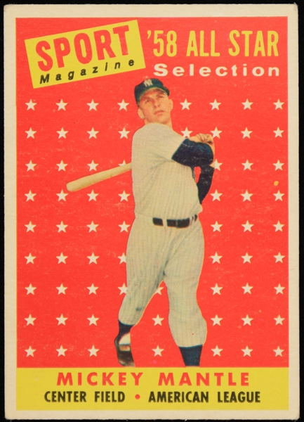 1958 Mickey Mantle New York Yankees Topps All Star Baseball Trading Card