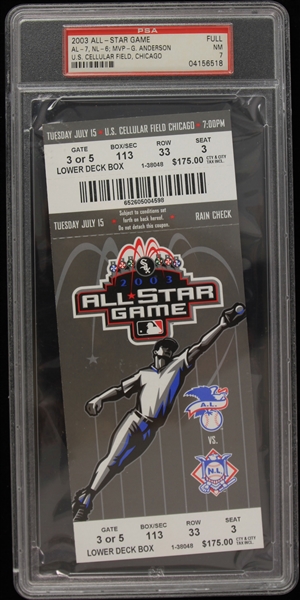 2003 MLB All Star Game US Cellular Field Full Ticket (PSA NM 7)