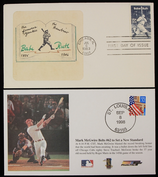 1983-98 Babe Ruth Mark McGwire Postmarked First Day Envelopes - Lot of 2