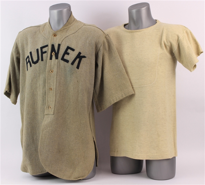 1920s Rufnek Horace Partridge Game Worn Flannel Baseball Jersey w/ Undershirt (MEARS LOA)