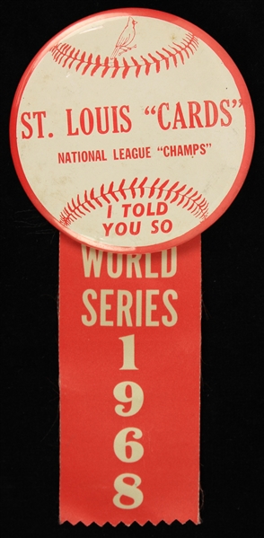 1968 St. Louis Cardinals National League Champs I Told You So 3.5" Pinback Button w/ World Series 1968 Ribbon