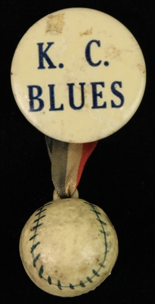 1940s-50s Kansas City Blues 1.25" Pinback Button w/ Baseball Charm Ribbon