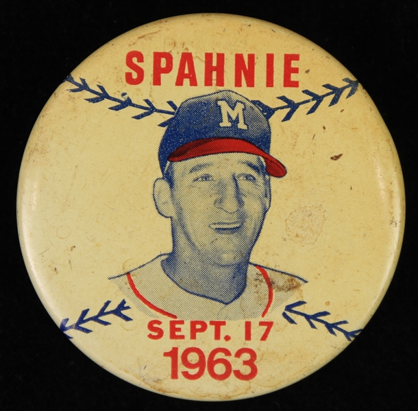 1963 (September 17) Warren Spahn Night at Milwaukee County Stadium 2" Pinback Button