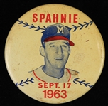 1963 (September 17) Warren Spahn Night at Milwaukee County Stadium 2" Pinback Button