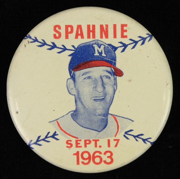 1963 (September 17) Warren Spahn Night at Milwaukee County Stadium 2" Pinback Button