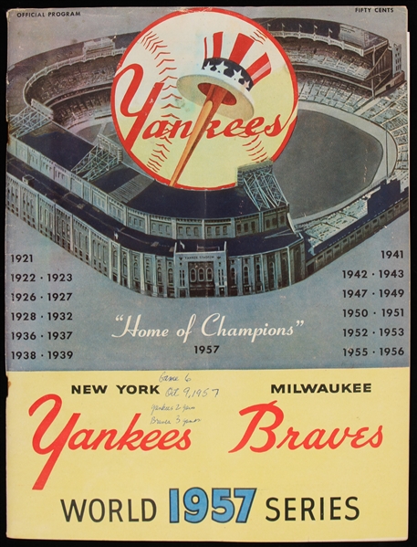 1957 New York Yankees Milwaukee Braves Yankee Stadium Scored World Series Game 6 Program