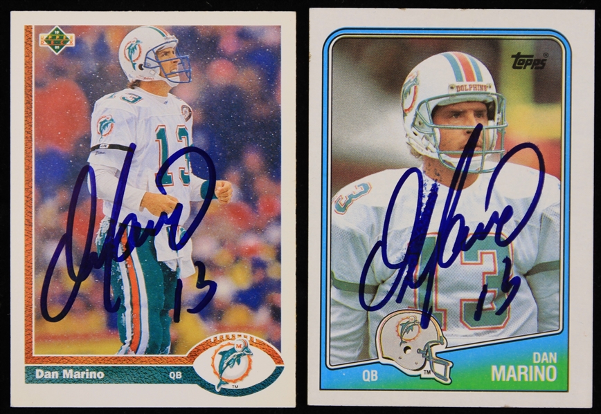 1988-91 Dan Marino Miami Dolphins Signed Football Trading Cards - Lot of 2 (JSA)