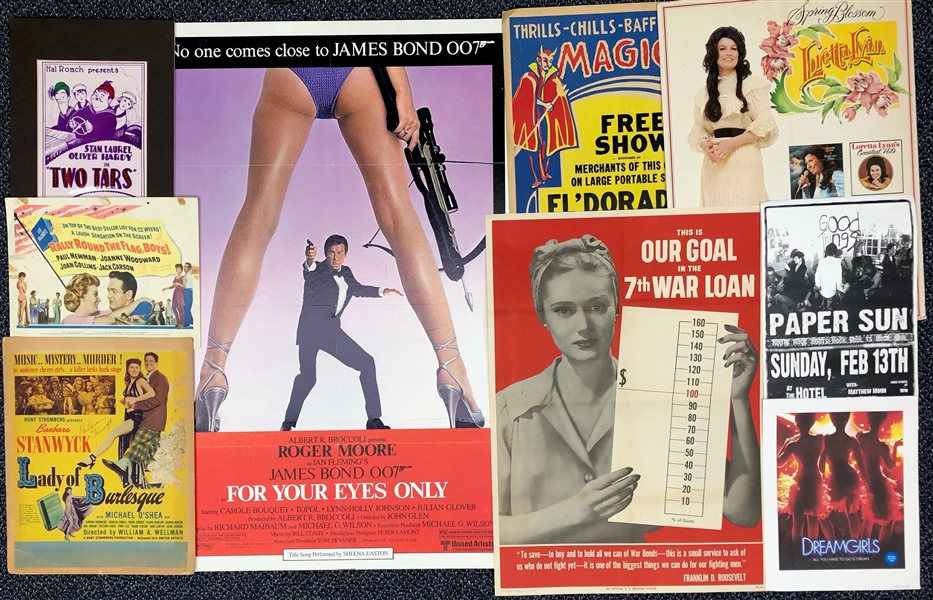 1910s-1980s Vintage Posters Including Barbara Stanwyck Signed Lady of Burlesque, Elvis, James Bond, & more (Lot of 20+)(JSA)
