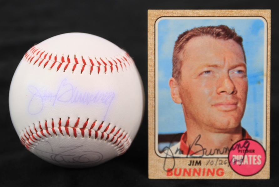 1989-2000 Bob Feller Jim Bunning Cecil Fielder Signed ACU Baseball w/ Jim Bunning Signed Trading Card & Bob Smith Signed Letter (JSA)
