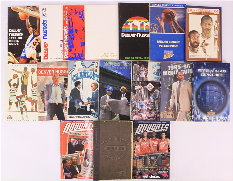 1976-2005 Denver Nuggets & Charlotte Hornets / Bobcats Media Guide Collection - Lot of 17