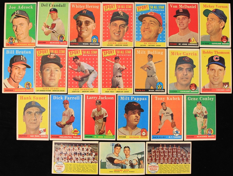 1958 Topps Baseball Trading Cards - Lot of 2,000+ w/ Del Crandall, Tony Kubek, Whitey Herzog & More 