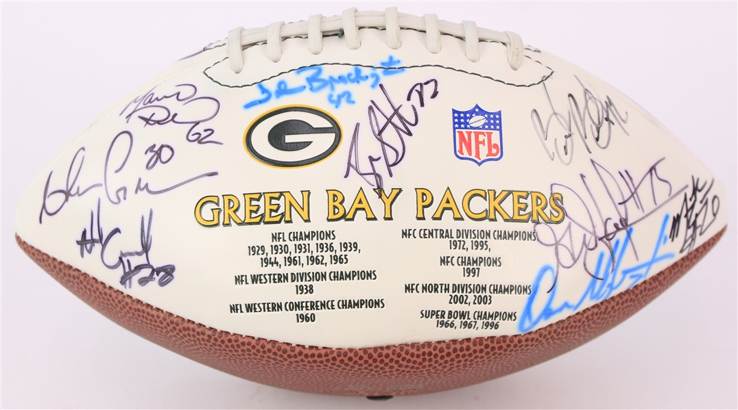 2000s Green Bay Packers Multi Signed Football w/ 29 Signatures Including Aaron Rodgers, Donald Driver, Santana Dotson & More (JSA)
