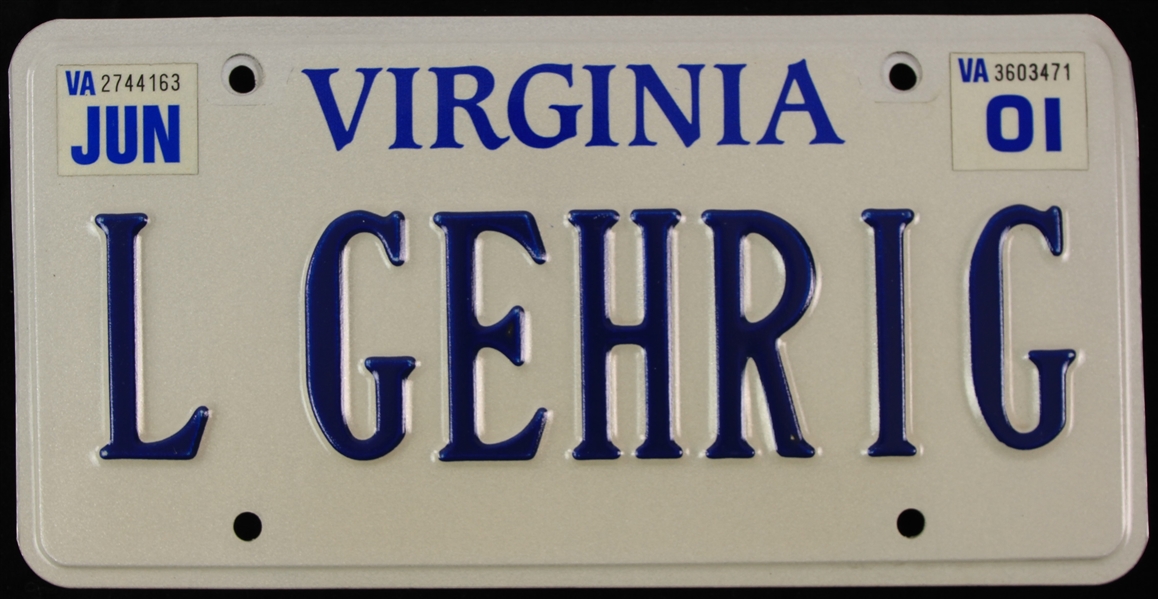 2001 Lou Gehrig Virginia Personalized Vanity License Plate