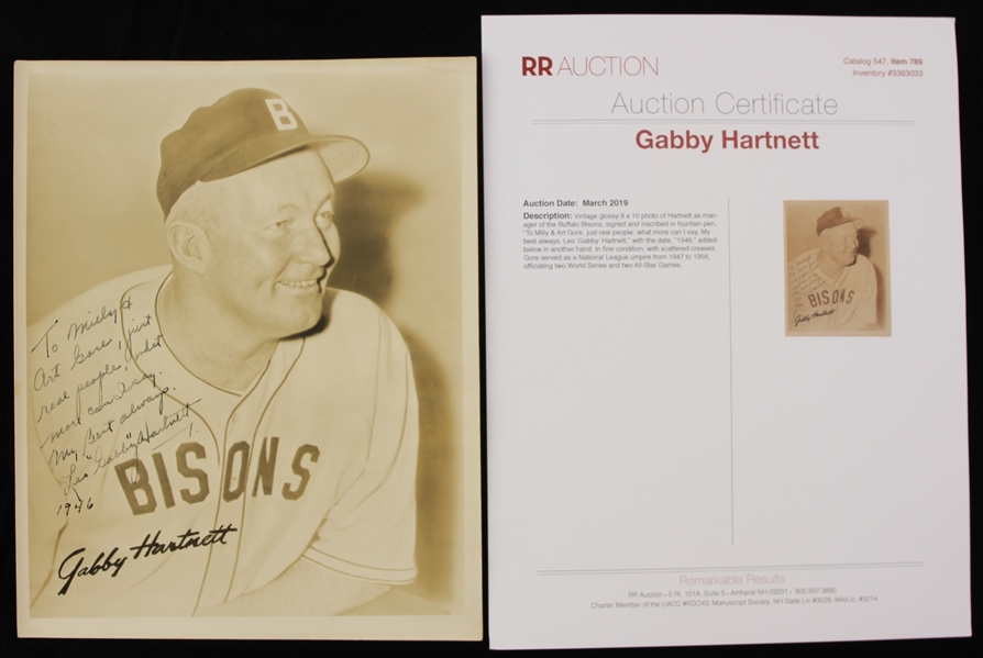 1946 Gabby Hartnett Buffalo Bisons Signed 8" x 10" Photo (JSA)