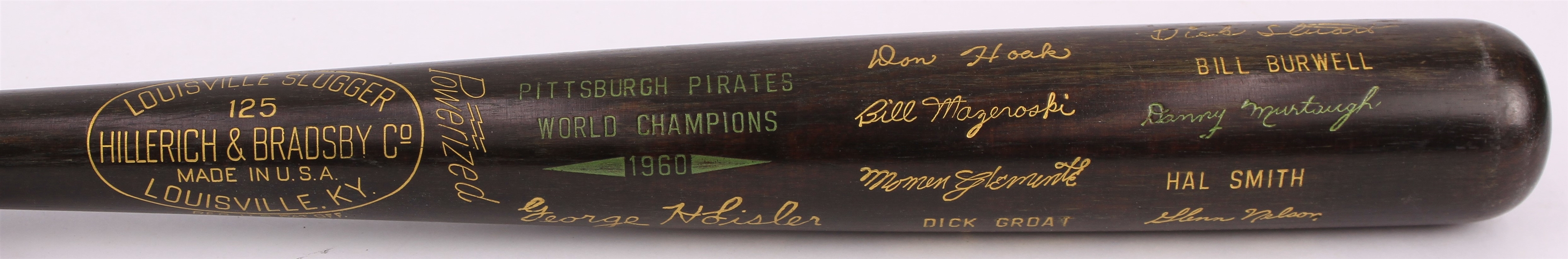 1960 Pittsburgh Pirates World Champions H&B Louisville Slugger Commemorative Black Bat (MEARS LOA)