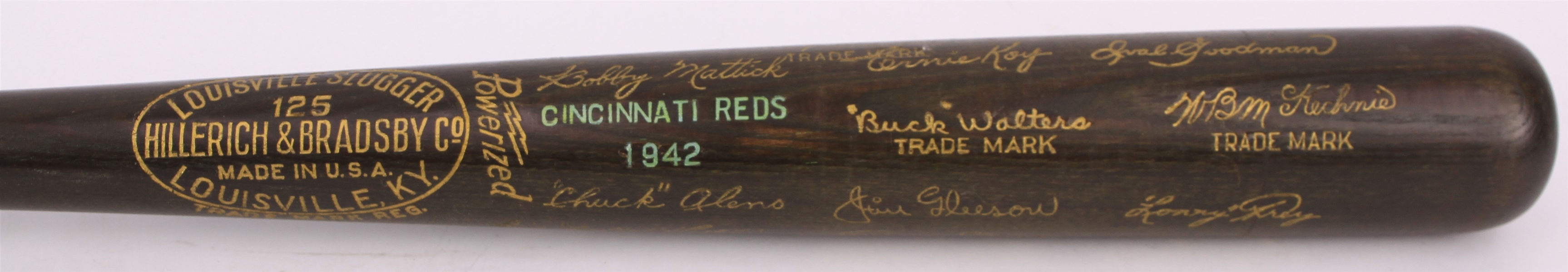 1942 Cincinnati Reds H&B Louisville Slugger Commemorative Black Bat (MEARS LOA)
