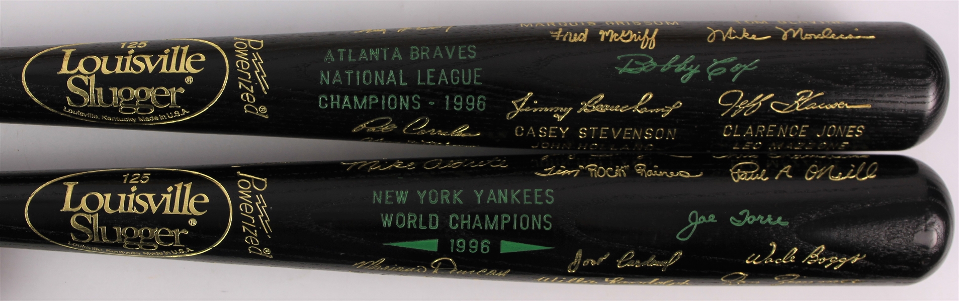 1996 New York Yankees Atlanta Braves World / National League Champions Louisville Slugger Commemorative Black Bats - Lot of 2 (MEARS LOA)