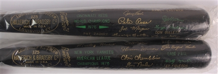 1976 Cincinnati Reds New York Yankees World / American League Champion H&B Louisville Slugger Commemorative Black Bats - Lot of 2 (MEARS LOA)