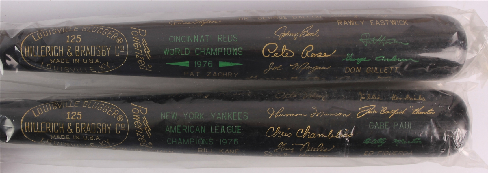 1976 Cincinnati Reds New York Yankees World / American League Champion H&B Louisville Slugger Commemorative Black Bats - Lot of 2 (MEARS LOA)