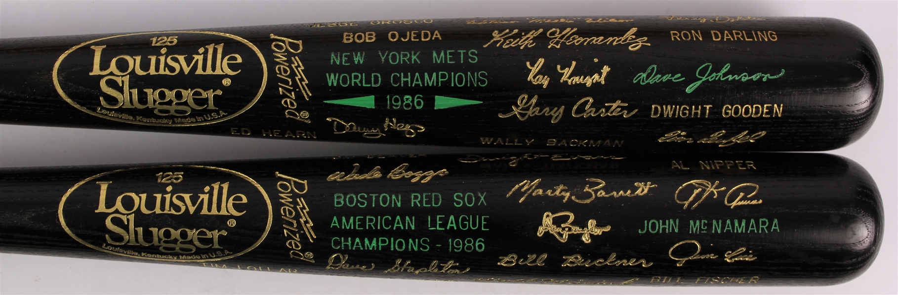 1986 New York Mets Boston Red Sox World / American League Champion Louisville Slugger Commemorative Black Bats - Lot of 2 (MEARS LOA)