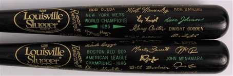 1986 New York Mets Boston Red Sox World / American League Champion Louisville Slugger Commemorative Black Bats - Lot of 2 (MEARS LOA)