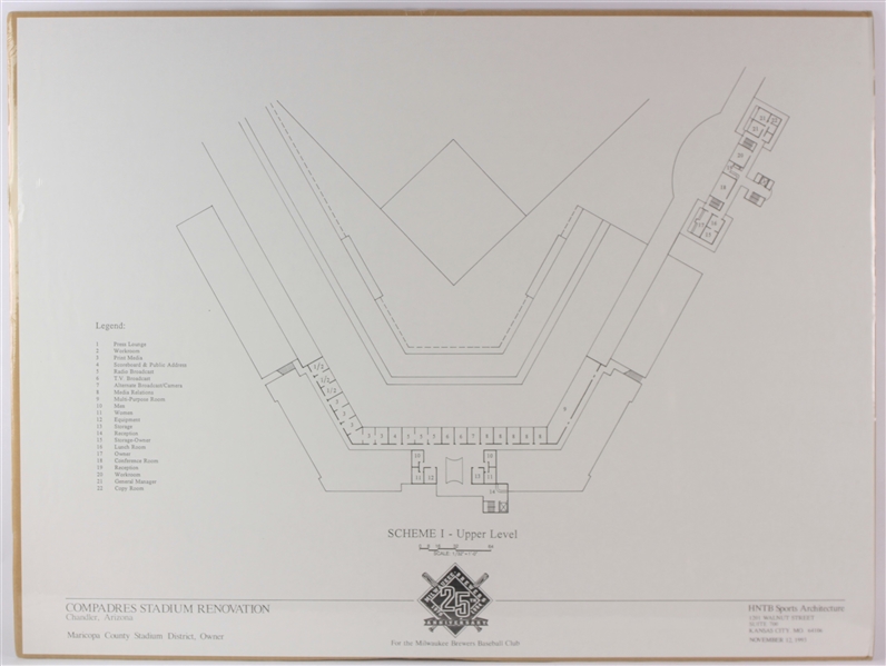 1993-94 Milwaukee Brewers 30" x 40" Compadres Stadium Renovation Blueprint
