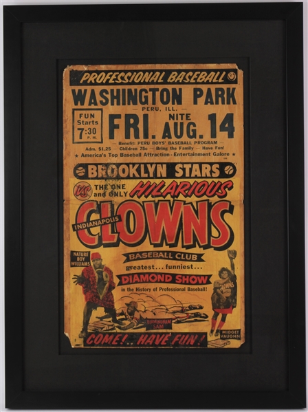 1959 Indianapolis Clowns vs Brooklyn Stars 23" x 31" Framed Negro League Broadside
