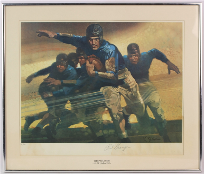 1976 Red Grange Chicago Bears Signed 21" x 24" Framed The Galloping Ghost Lithograph (JSA) 162/1000