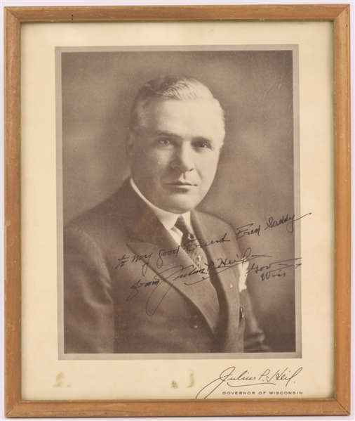 1939-43 Julius P. Heil Wisconsin Governor Secretarial Signed 11" x 13" Framed Photo