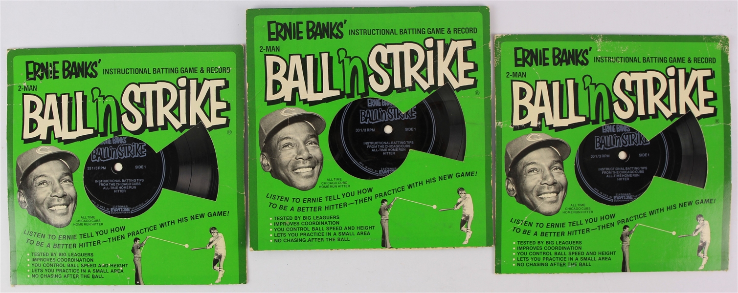 1977 Ernie Banks Chicago Cubs Ball N Strike Instructional Batting Records - Lot of 3