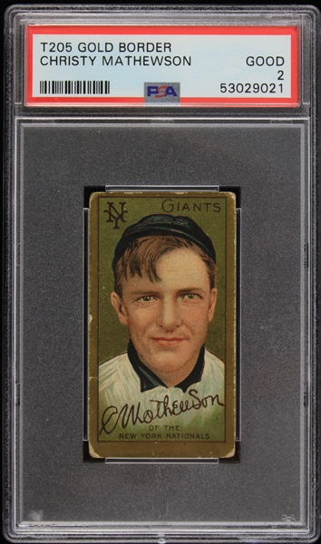 1911 Christy Mathewson New York Giants T205 Gold Border Baseball Trading Card (PSA Slabbed Good 2)