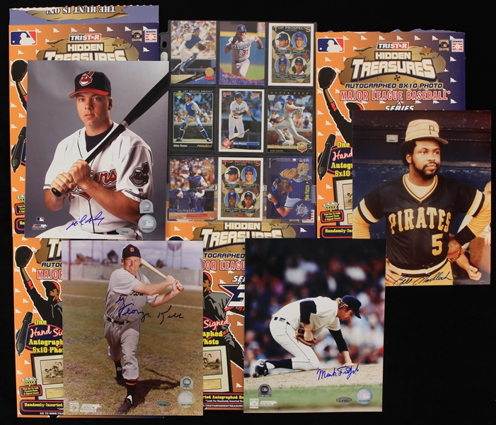 1990s-2000s Mike Piazza Los Angeles Dodgers Baseball Trading Cards w/ TriStar Hidden Treasures 8" x 10" Signed Photos - Lot of 41